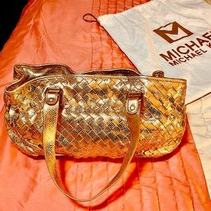 Michael Kors Metallic Leather Woven Shoulder Bag